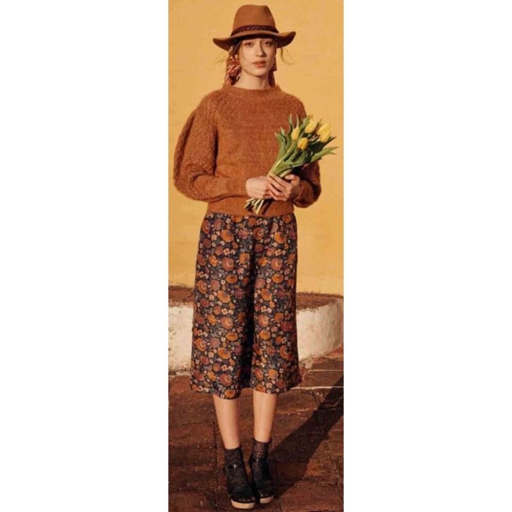 Silk Floral Midi Skirt - Brown and Black